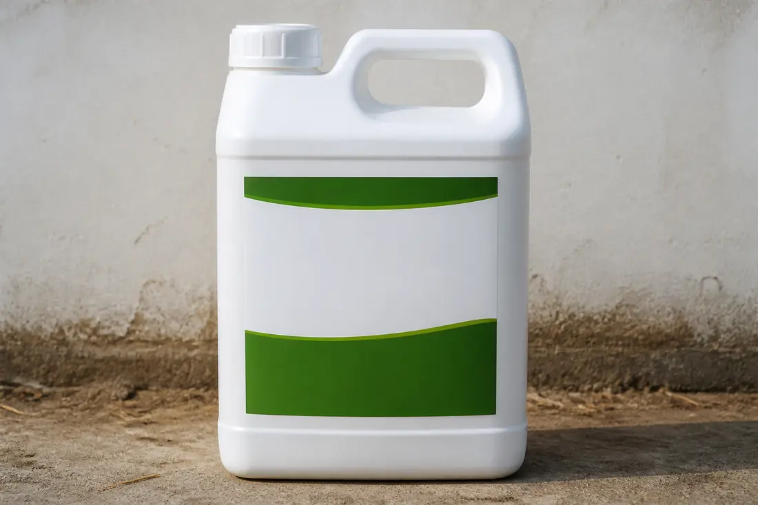 The front panel of a pesticide container showing the block where the signal word sits